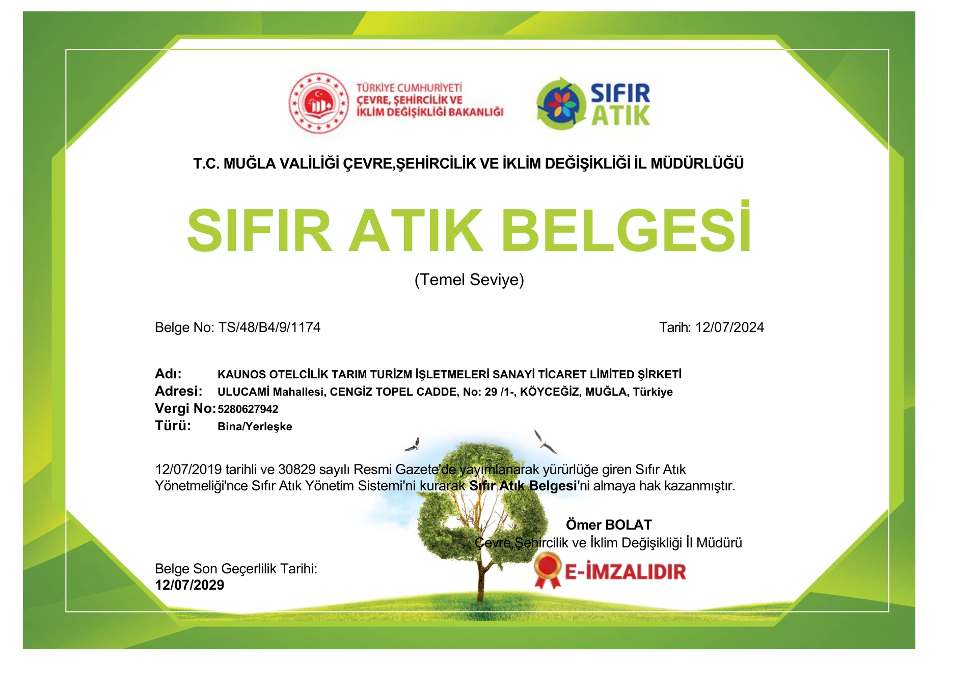 SIFIR ATIK BELGESİ