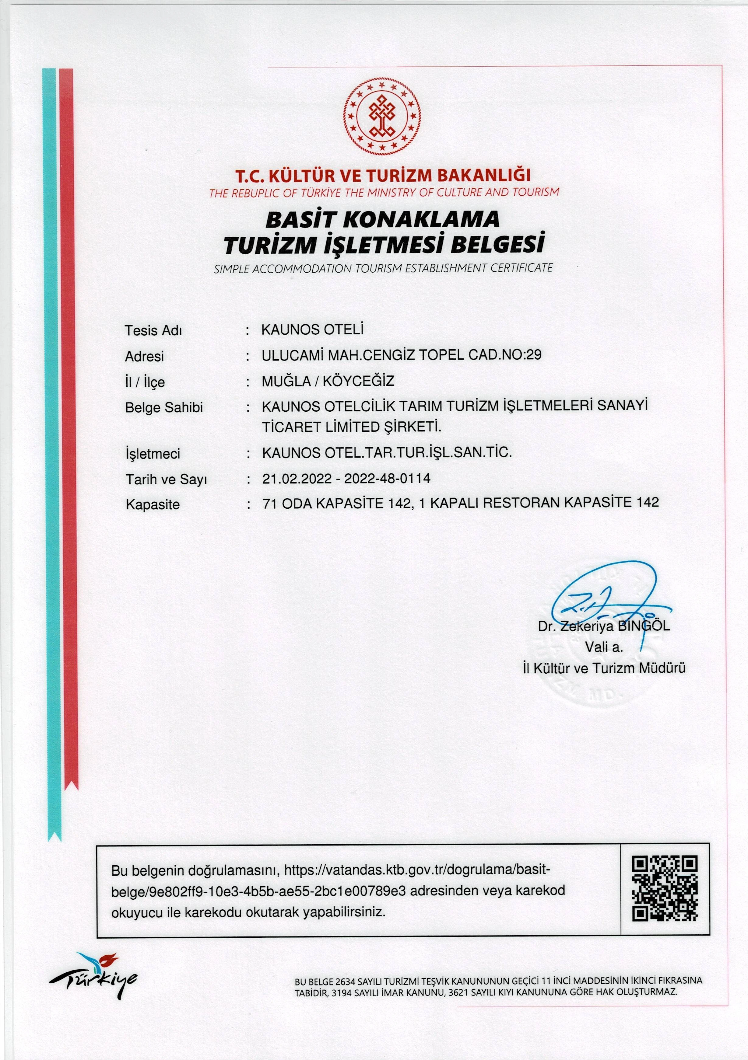 TURİZM İŞLETMESİ BELGESİ